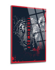 Artistic glass panel featuring tiger and wolf illustrations with the text 'TIGER vs WOLF' in bold design.