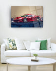 Kırmızı Ferrari cam tablo, modern oturma odası dekorasyonu için şık ve dayanıklı duvar sanatı.
