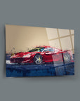 Red Ferrari glass wall art by SRD Concept, high-quality UV printed design with enhanced durability.