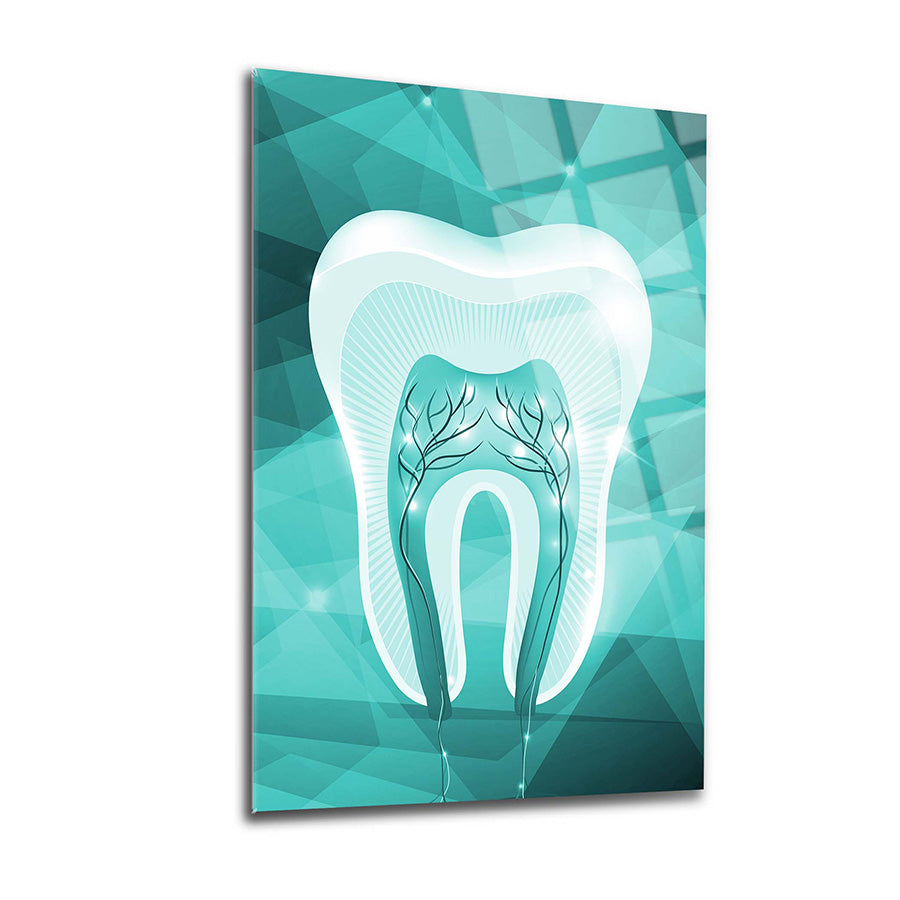 Yeşil Diş Cam Tablo - Modern sanatsal diş tasarımı, 4 mm kalınlığında yüksek kaliteli temper camla hazırlandı.