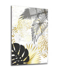 Areka Palmiye 3'lü Set Cam Tablo, modern tasarım, tropikal yaprak desenleri, şık ve zarif dekoratif sanat.