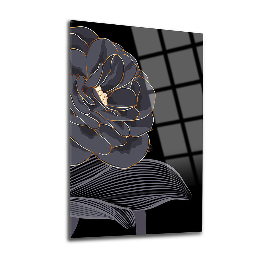 Şık bahçe gülü tasarımı, modern Cam Tablo, elegan siyah arka plan, SRD Concept.