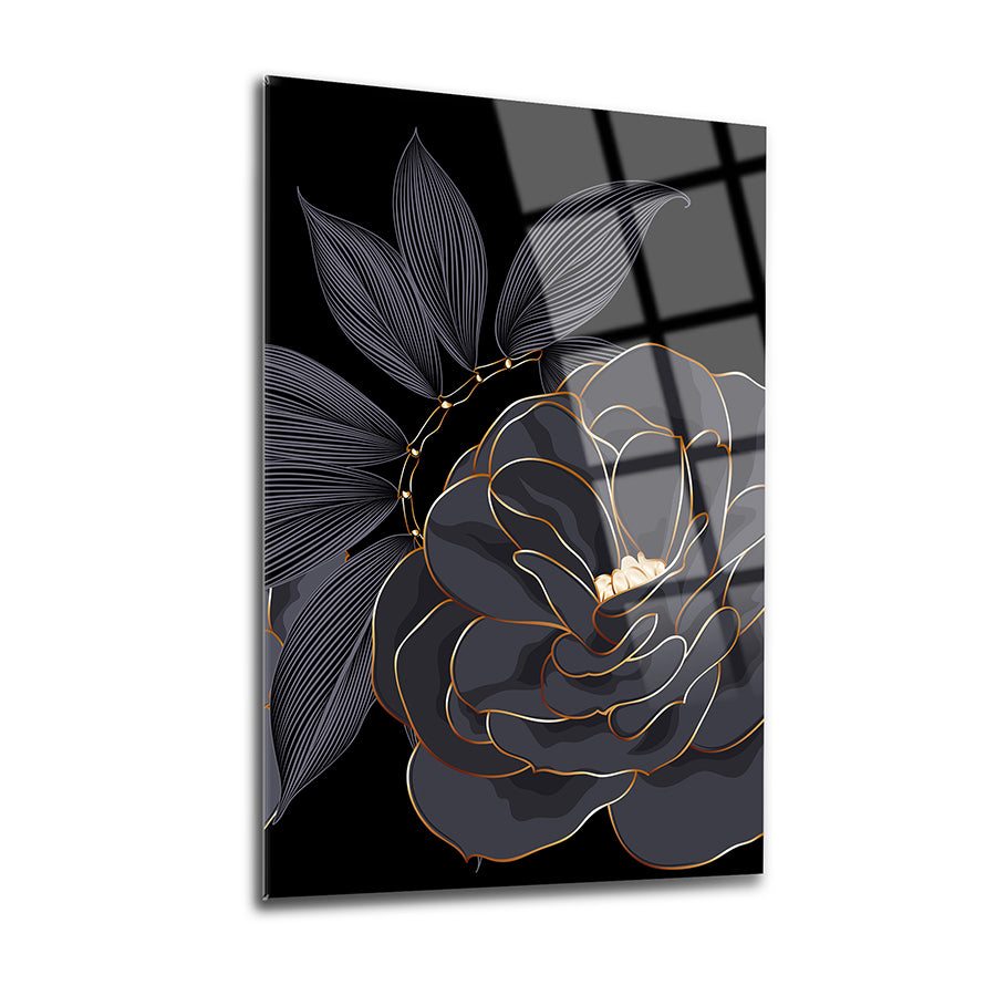 Gri Gül 3'lü Set Cam Tablo, zarif çiçek deseni ile modern dekorasyon için ideal.