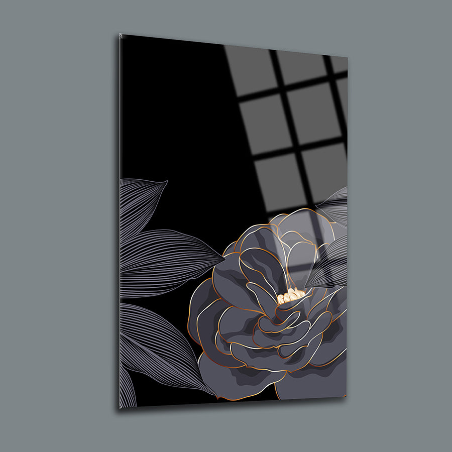Gri Gül 3'lü Set Cam Tablo, şık çiçek deseniyle modern dekorasyon için ideal.