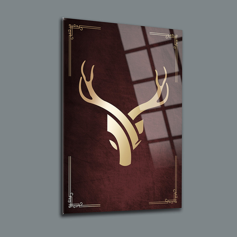 Alasığın Geyik 2'li Set Cam Tablo, şık altın geyik deseni ile modern ev dekorasyonu.