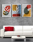 SRD Concept 3-piece set of art glass wall decor, featuring vibrant leaf patterns, enhancing modern interior design.