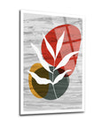 Modern cam tablo featuring abstract plant design with colorful shapes in red, green, and yellow.