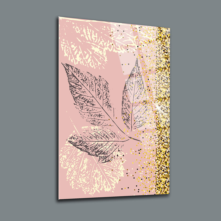 Polen Yaprak 3'lü Set Cam Tablo, şık yaprak deseni ve zarif renklerle ev dekorasyonu için ideal.