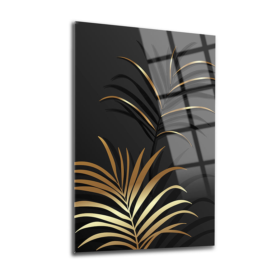 Altın Yelpaze Yaprak 3'lü Set Cam Tablo, modern dekorasyon için şık ve etkileyici tasarım.