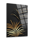 Altın Yelpaze Yaprak 3'lü Set Cam Tablo, modern dekorasyon için şık ve etkileyici tasarım.