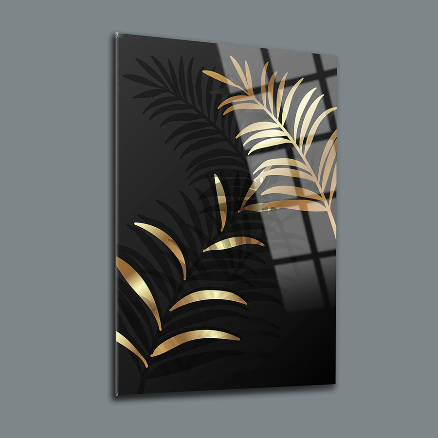 Altın yaprak desenli SRD Concept cam tablo, şık ve modern dekorasyon için ideal.