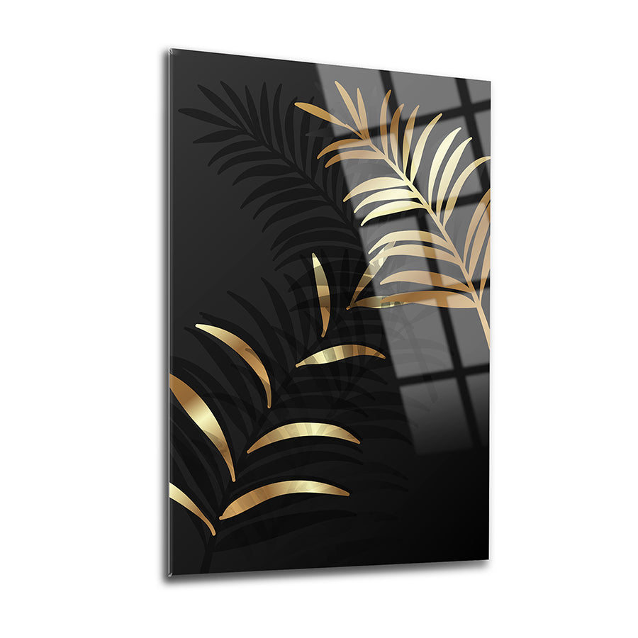 Altın yapraksız şık kam tablo, modern dekorasyon için ideal, 4 mm kalınlığında temper cam.