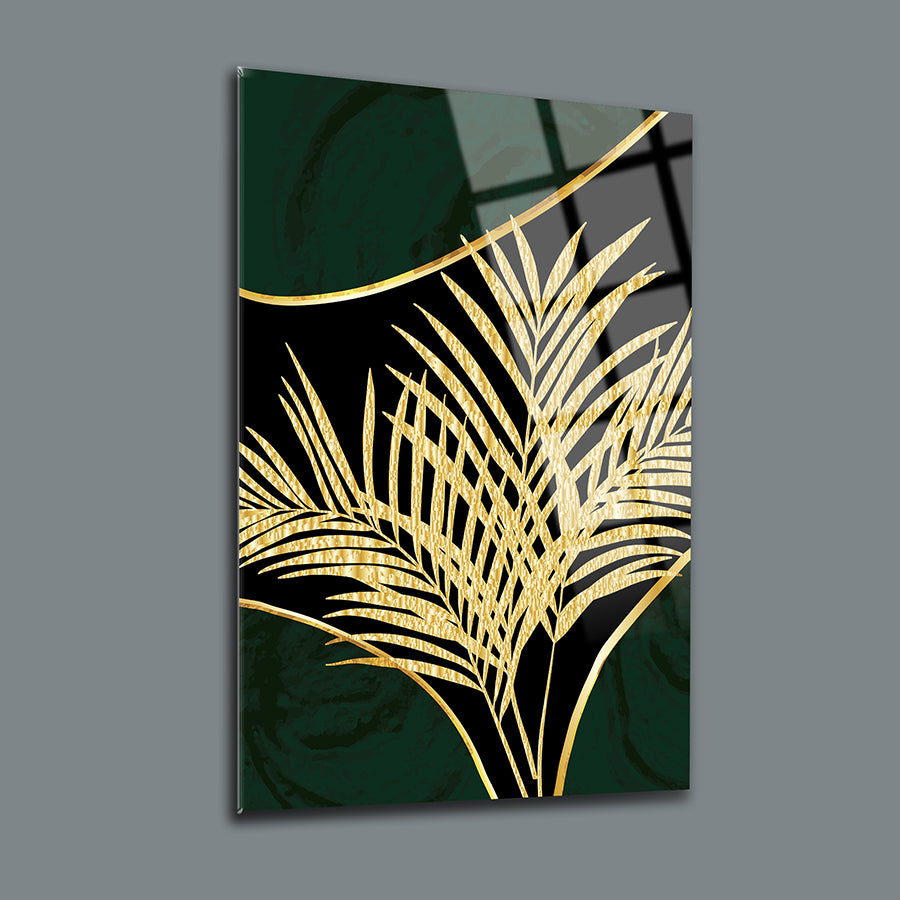 Altın iğne yapraklı 3'lü set cam tablo, şık ve modern tasarımla. Dayanıklı, UV baskı ve koruyucu ambalajla.