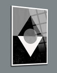 Geometrik Desen-9 cam tablo, modern ve şık üçgen tasarımlı siyah-beyaz dekoratif poster.