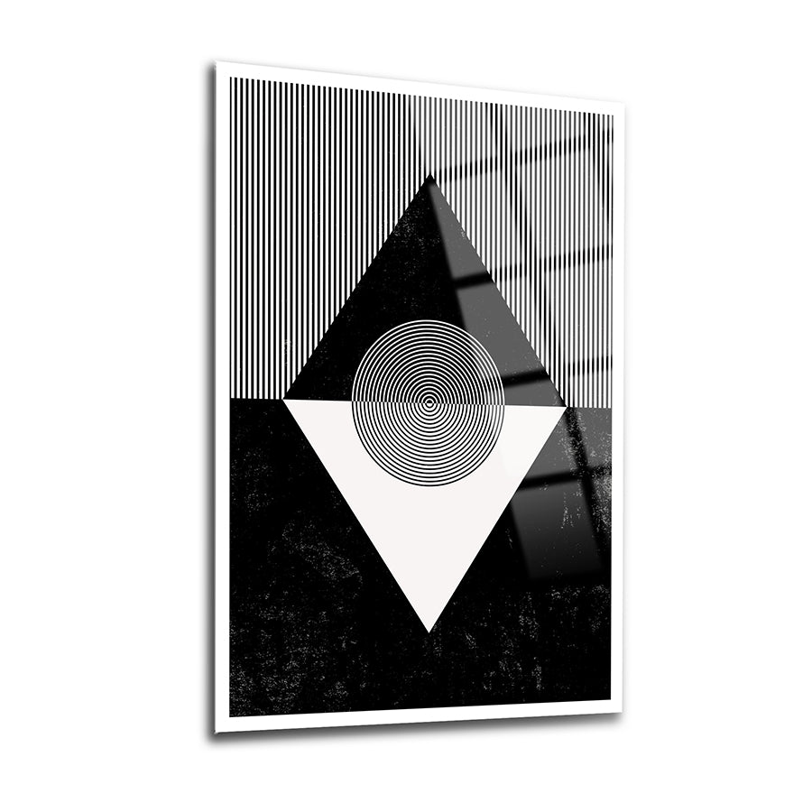 Geometrik desenli 3'lü set cam tablo, şık ve modern tasarım, yüksek kaliteli UV baskı ile üretilmiştir.