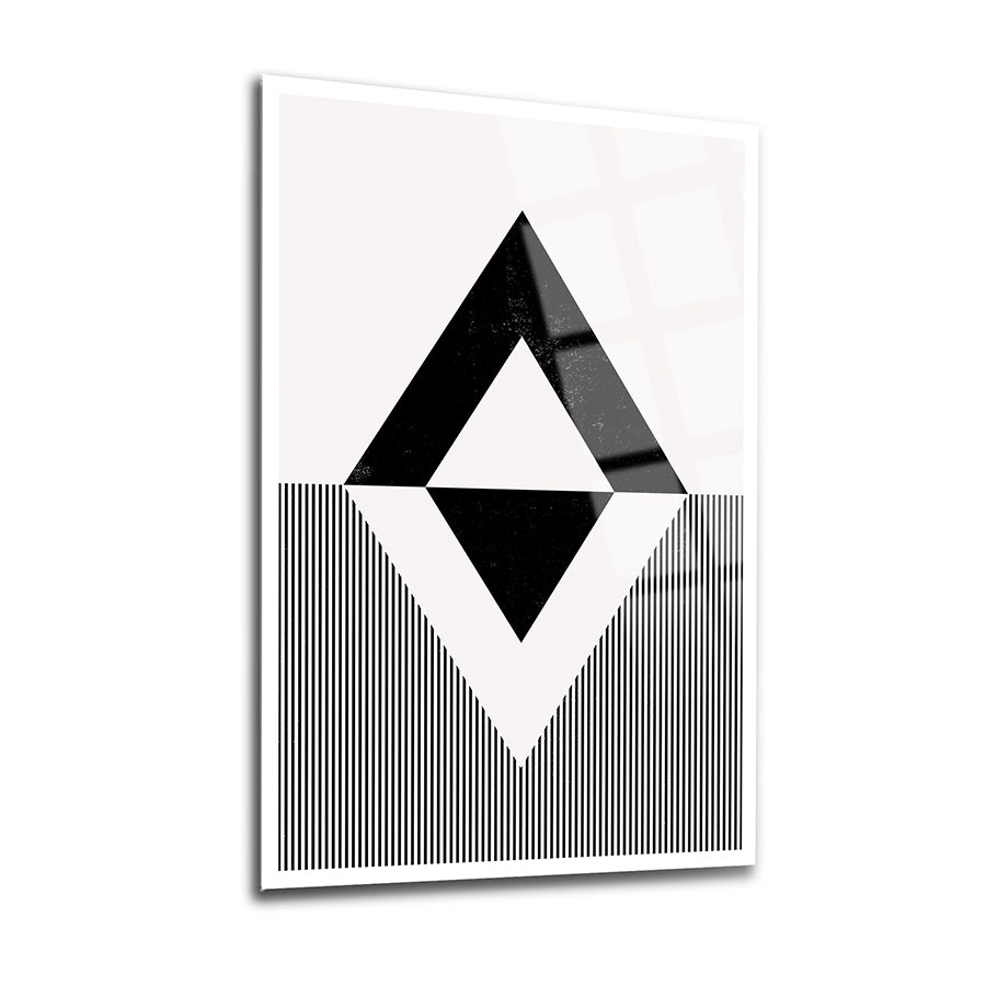 Geometrik Desen-9 cam tablo, modern ve şık tasarım, siyah-beyaz detaylarla duvar dekorasyonu için ideal.