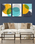 Modern Kesişen Daireler 3'lü Set Cam Tablo, şık oturma odası dekorasyonu için ideal.