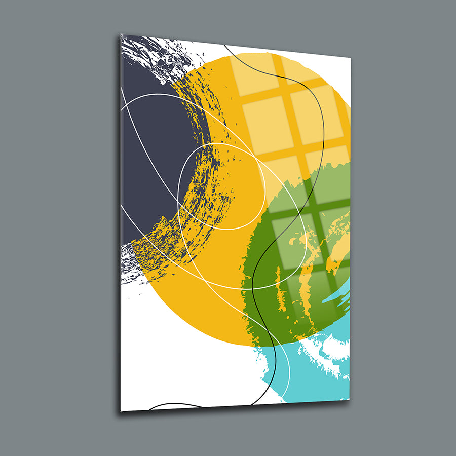 Kesişen Daireler 3'lü Set Cam Tablo, modern tasarım, renkli grafikler, yüksek kaliteli UV baskı.