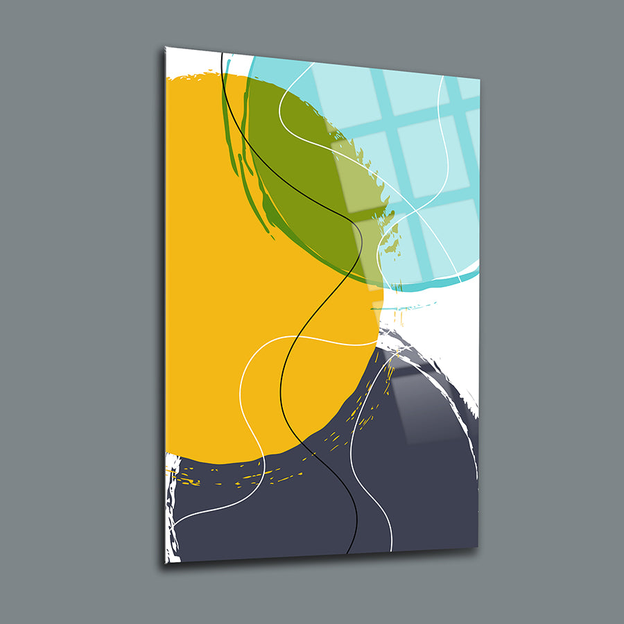 Kesişen Daireler 3'lü Set Cam Tablo, modern tasarım, renkli soyut sanatsal dekorasyon.