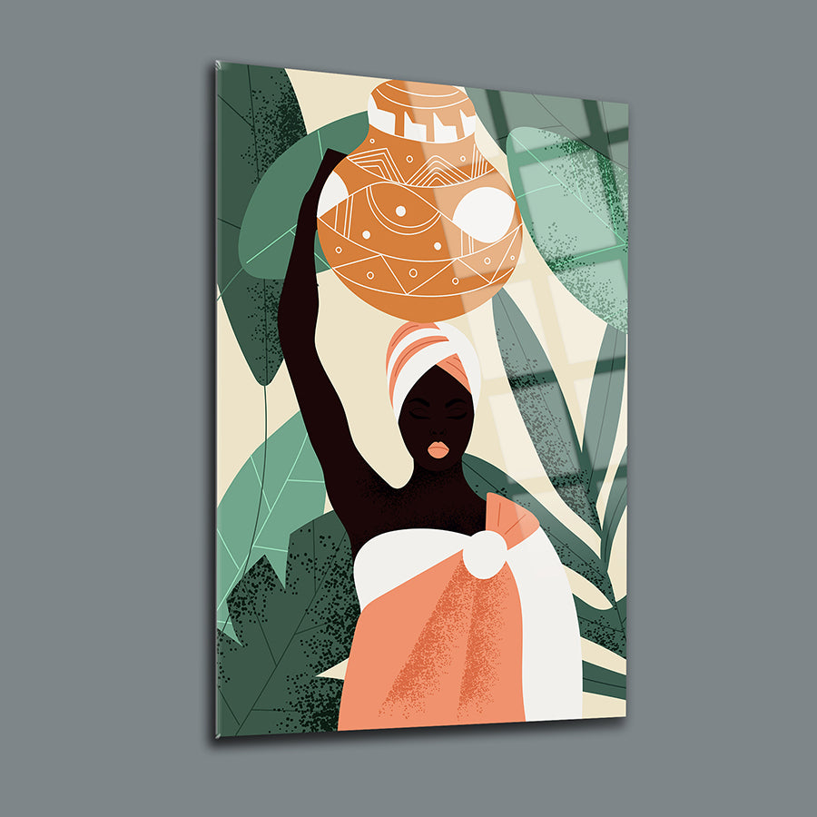 Afrikalı Kadın-2 3'lü Set Cam Tablo, modern tasarım ve UV baskı ile şık dekorasyon unsuru.