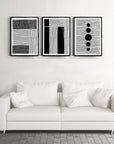 Soyut Desen-9 3'lü Set Cam Tablo, modern siyah beyaz duvar sanatı, şık oturma odası dekoru.