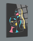 Modern SRD concept glass artwork featuring abstract faces in vibrant colors on a sleek black background.