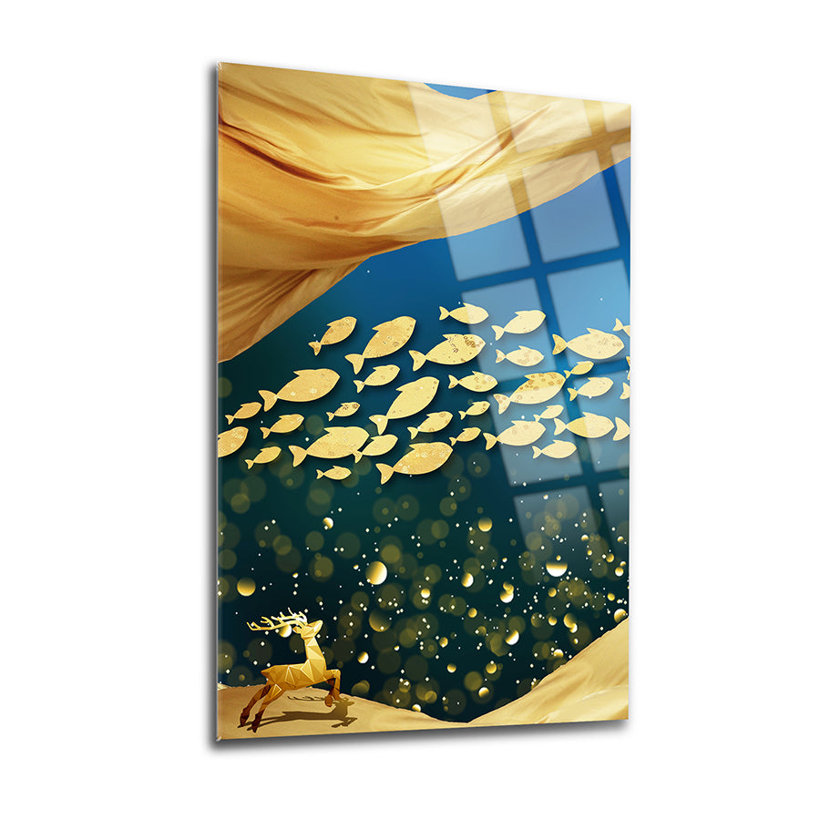 Altın Balıklar cam tablo, özel UV baskı ile tasarlandı, şık dekorasyon için mükemmel seçenek.