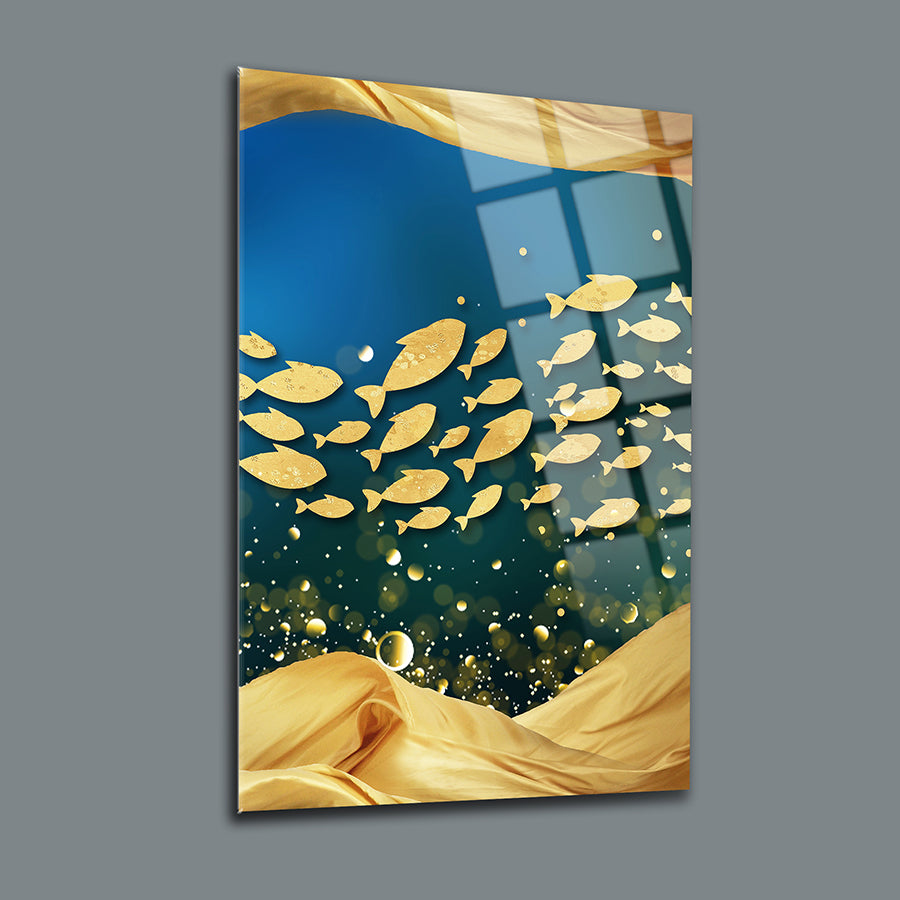 Altın Balıklar 3'lü Set Cam Tablo, yüksek kaliteli temperli cam, özel UV baskı ile tasarlanmış sanatsal dekor.