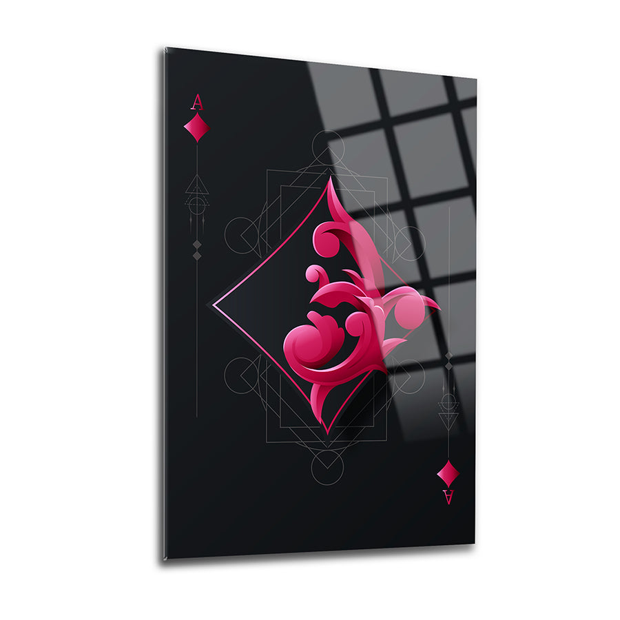 Mor iskambil kağıtları temalı 3'lü set cam tablo, yüksek kaliteli UV baskı ile tasarlanmış.