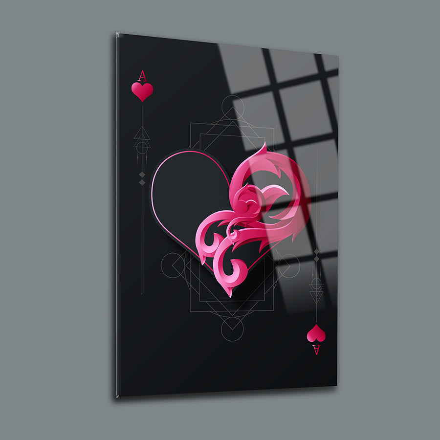 Mor İskambil Kağıtları 3'lü Set Cam Tablo, zarif kalp tasarımı, UV baskı, temperli cam, dayanıklılık ve şıklık.