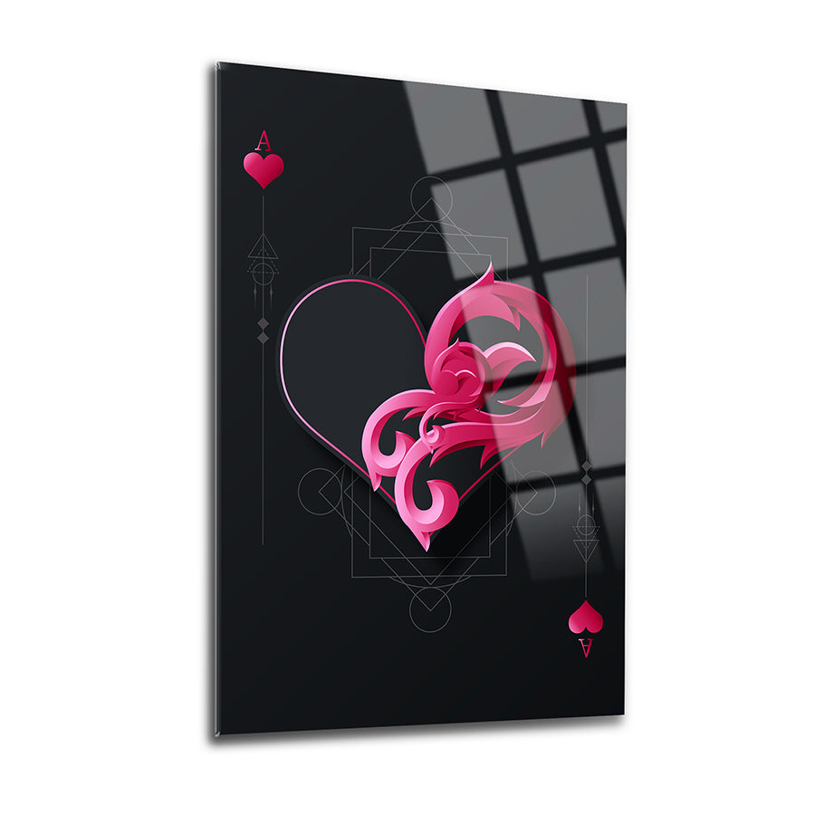 Mor iskambil kağıtları temalı, şık ve modern cam tablo. 4 mm kalınlığında UV baskı.