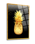 Altın ananas desenli modern cam tablo, şık ve zarif iç mekan dekorasyonu için ideal.