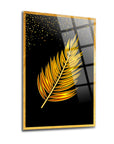 Altın yaprak motifli cam tablo, şık tasarım ve UV baskı ile zarif bir dekorasyon ürünü.