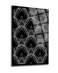 Geometrik Desen-12 3'lü Set Cam Tablo, modern siyah beyaz tasarım, yüksek kaliteli temperlenmiş cam.
