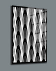 Geometrik Desen-12 cam tablo, modern siyah-beyaz çizgili tasarım, 3'lü set içinde yüksek kaliteli UV baskı.