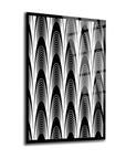 Geometrik Desen-12 cam tablo, modern siyah beyaz dalgalı desen, şık dekorasyon için ideal. 4 mm yüksek kaliteli cam.