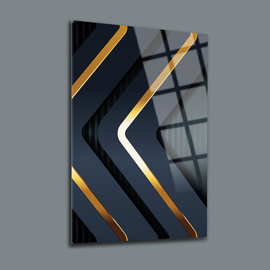 Stylish black and gold zigzag design on tempered glass, perfect for modern home decor.