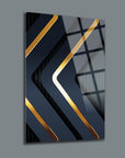 Stylish black and gold zigzag design on tempered glass, perfect for modern home decor.