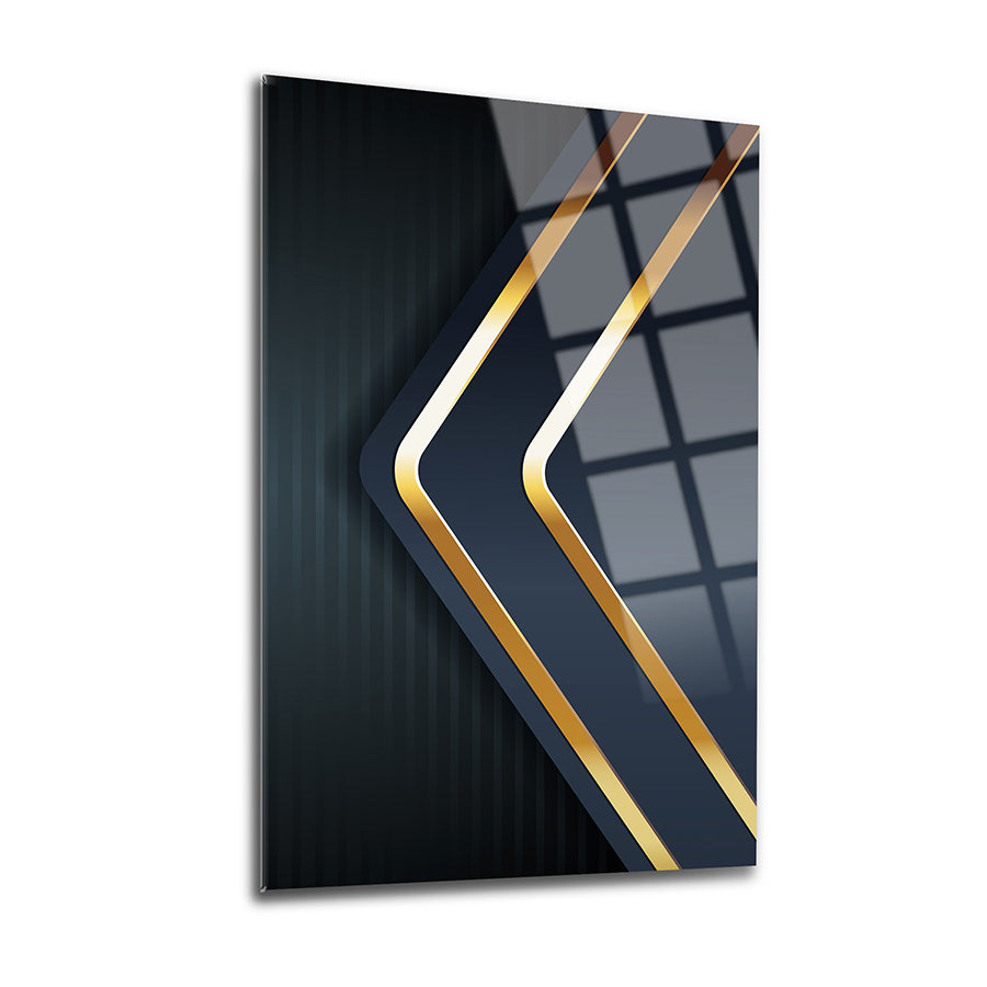 Modern abstract artwork with gold accents on a sleek black background, perfect for stylish home decor.