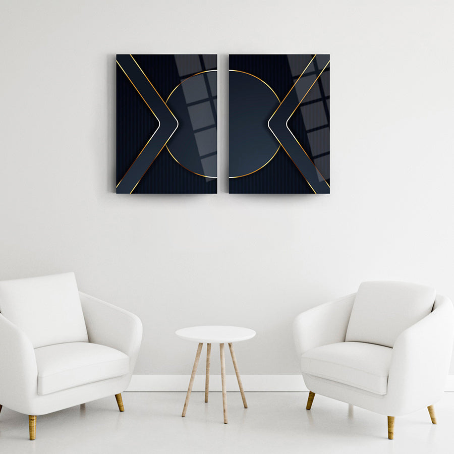 Gri Fon 2'li Set Cam Tablo, modern tasarım, şık salon dekoru, yüksek kaliteli temperli cam.