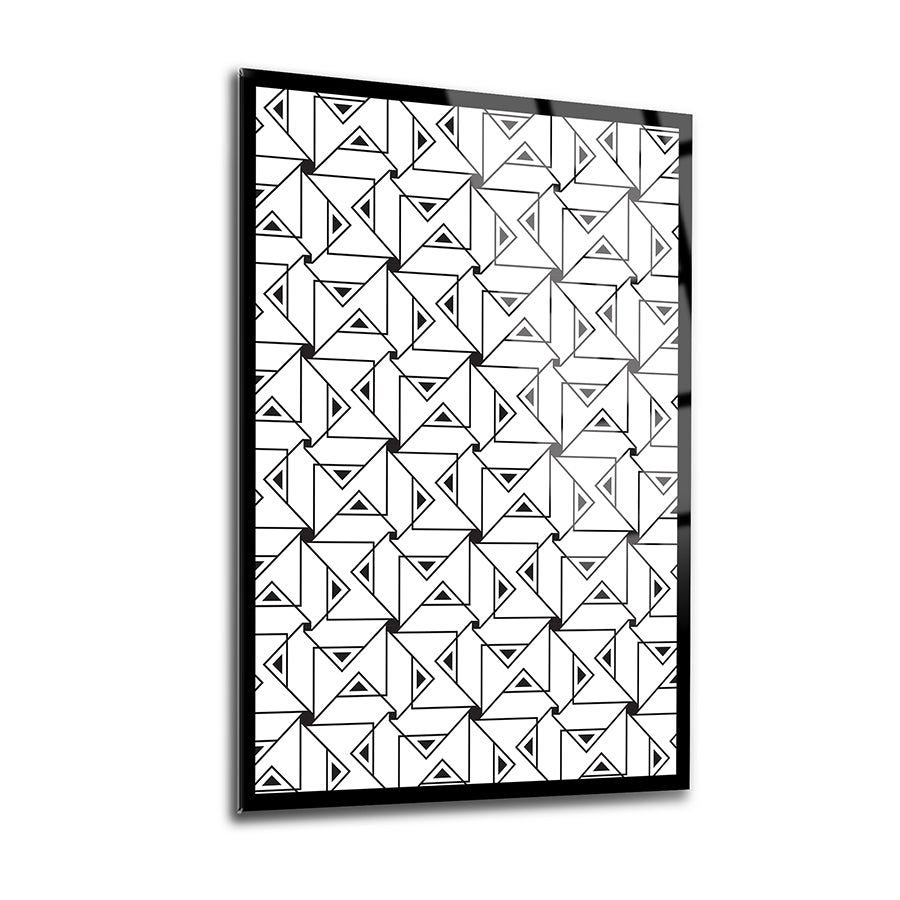 Geometrik Desen-13 cam tablo, 3'lü set, modern tasarım, siyah-beyaz desenli, kaliteli UV baskı ile yapılmıştır.