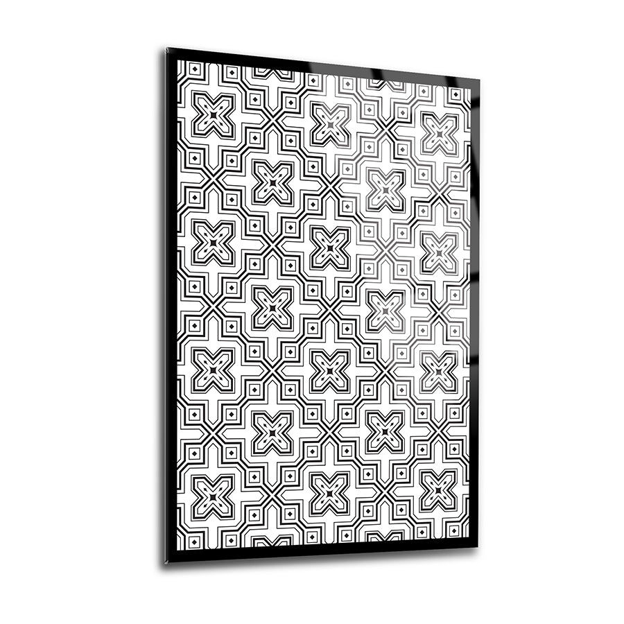 Geometrik Desen-13 3'lü set cam tablo, yüksek kaliteli siyah beyaz desenli dekoratif duvar sanatı.