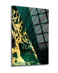 SRD Concept 3-piece glass art set featuring green and gold abstract design on tempered glass.