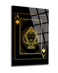 Gold decorative glass wall art featuring Ace of Spades design on a black background.