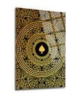 Altın Aslar 2'li Set Cam Tablo with intricate gold pattern and spade design on black background.
