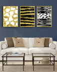 Altın Dalgalar 3'lü Set Cam Tablo, modern dekorasyon için şık ve zarif tasarım.
