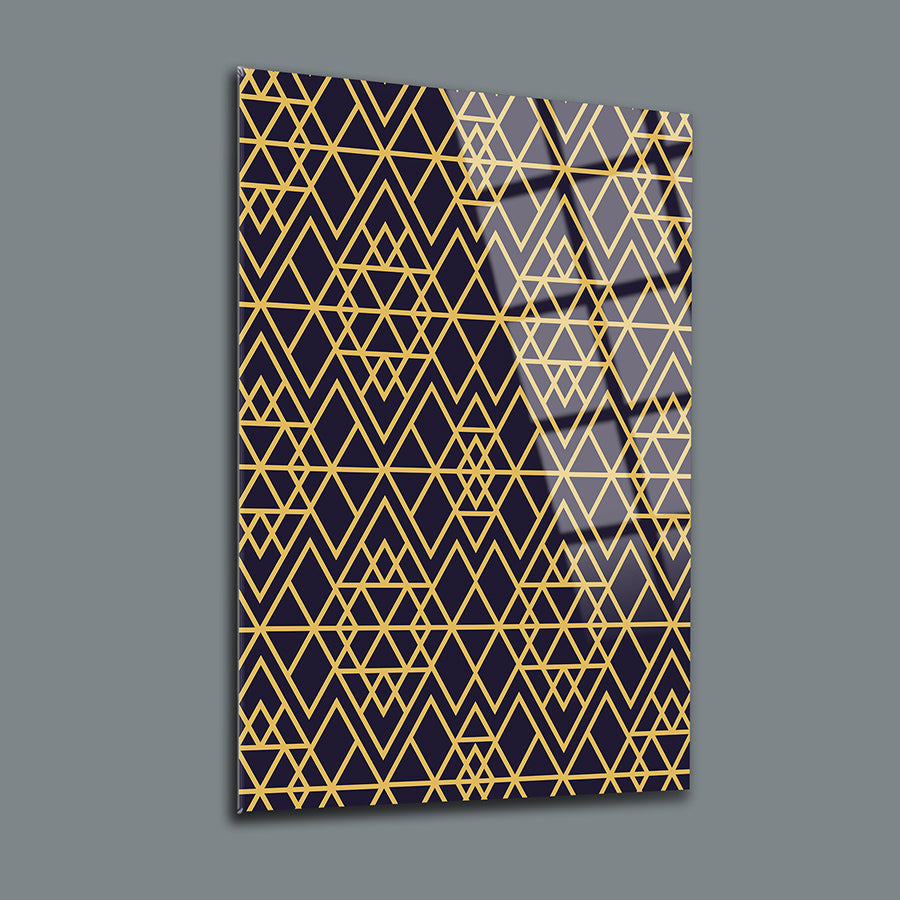 Geometrik Desen-1 3'lü Set Cam Tablo, yüksek kaliteli temper cam, şık altın desenler.