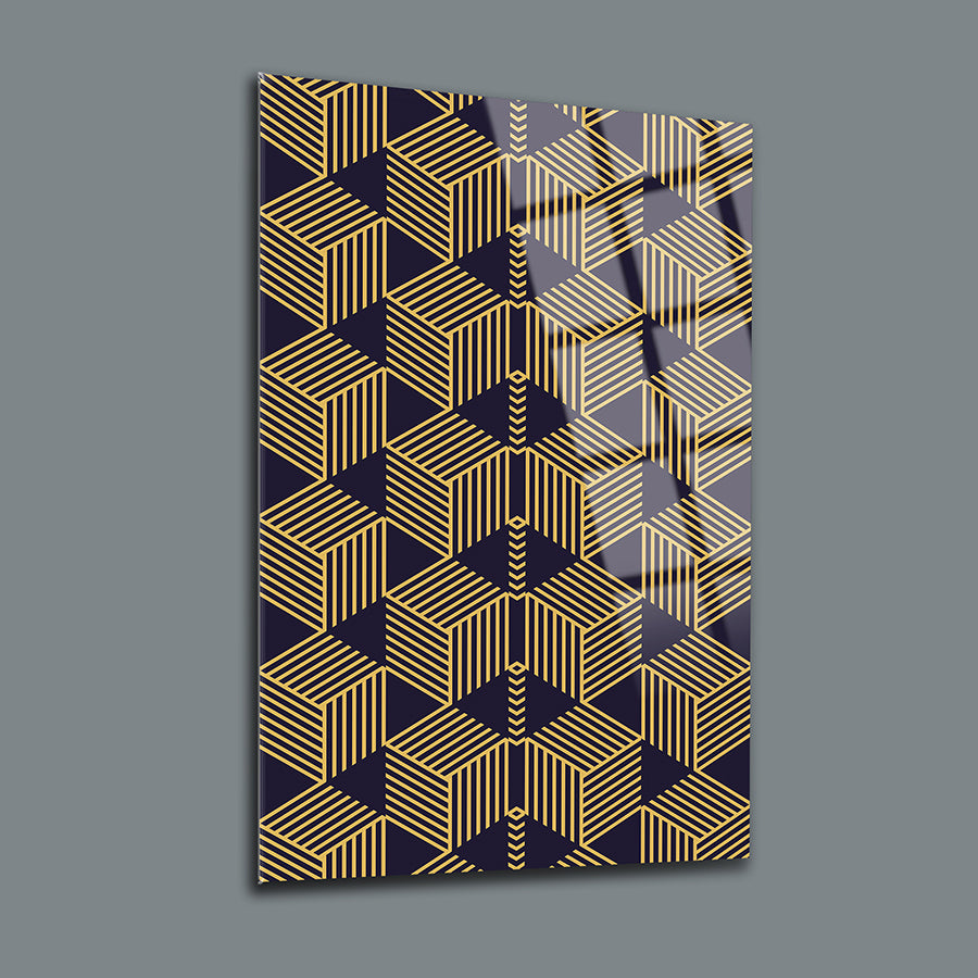 Geometrik Desen-1 3'lü Set Cam Tablo, modern tarzda UV baskı ile yüksek kaliteli cam.