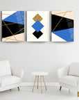 Geometrik desenli 3'lü set cam tablo, modern dekorasyon için şık ve dayanıklı bir seçenek.