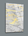 Mermer Desen-1 3'lü Set Cam Tablo, modern grafik tasarım, gri ve sarı renkli sanat eseri.